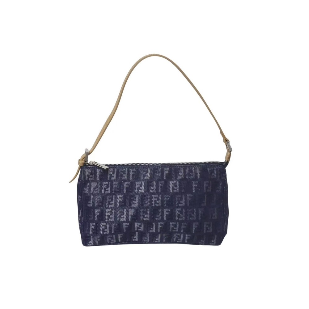 FENDI Zucchino One Shoulder Hobo handbag Navy Blue canvas leather